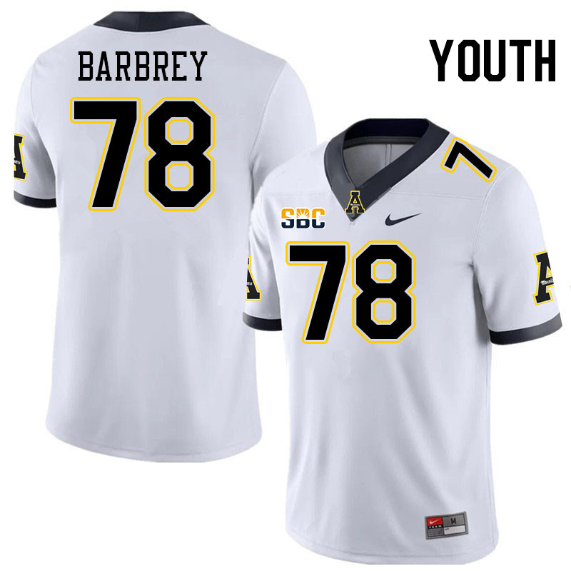 Youth #78 Dylan Barbrey Appalachian State Mountaineers College Football Jerseys Stitched-White